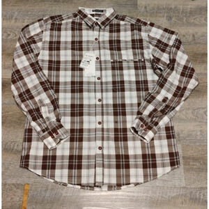 Mac Taylor Shirt Men’s brown white Plaid Button Up Long Sleeve xxL